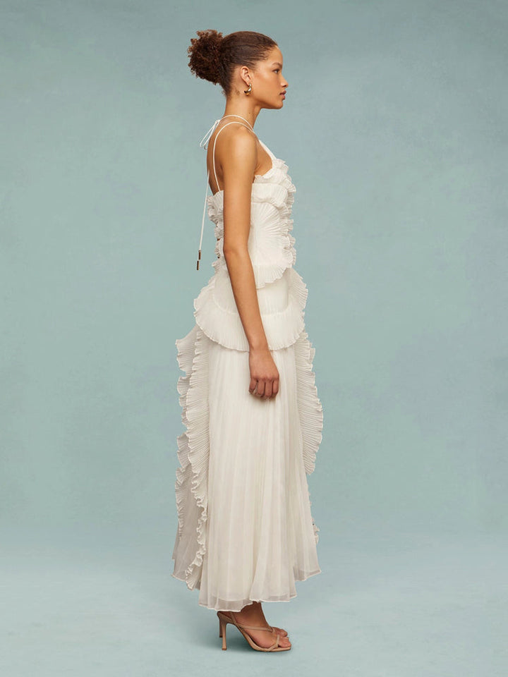 Women's Wedding Guest Maxi Dress | Sleeveless Pleat Asymmetric
