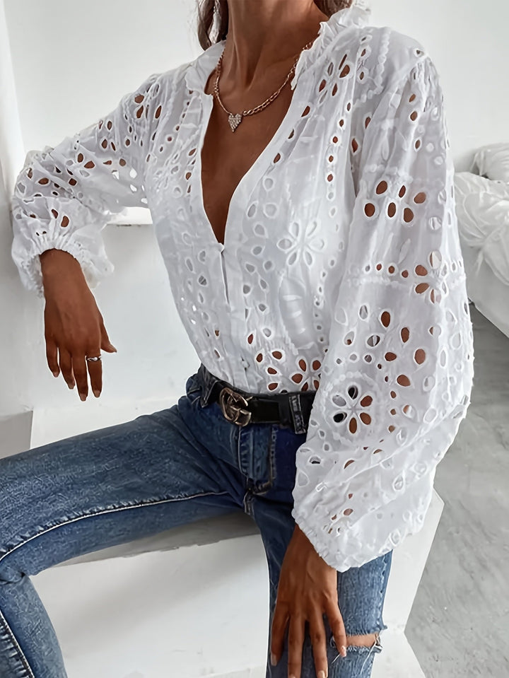 Women's Blouse | Deep V-Neck Long-Sleeve