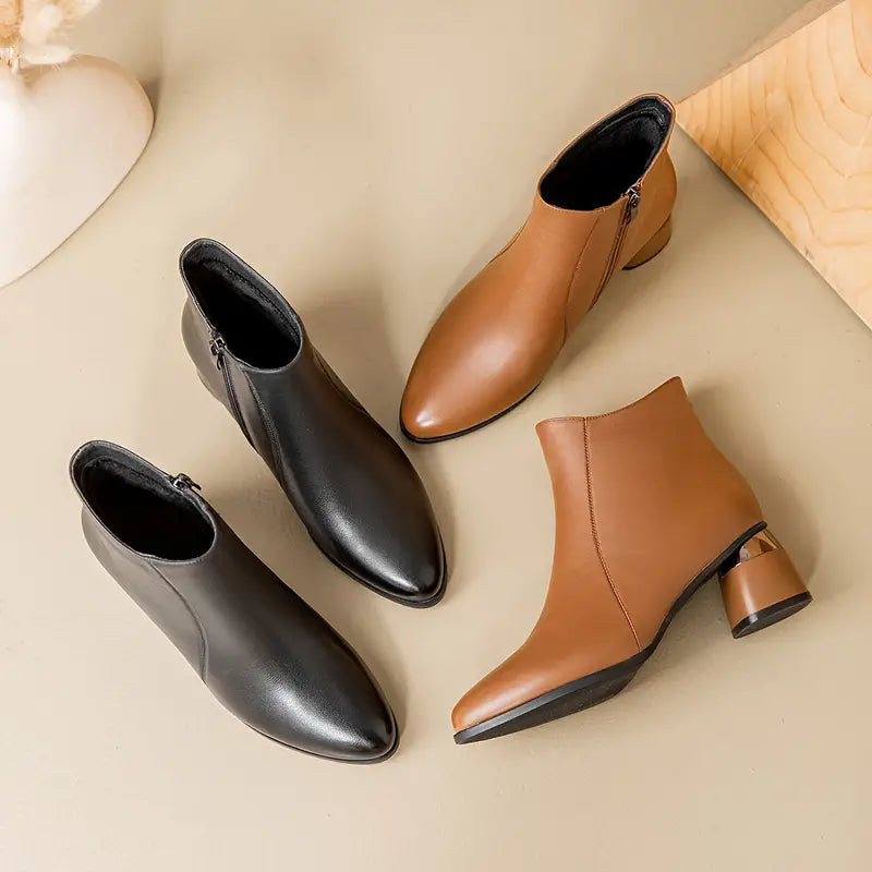 Boots For Women | Ankle Block Heel Rounded Toe Style