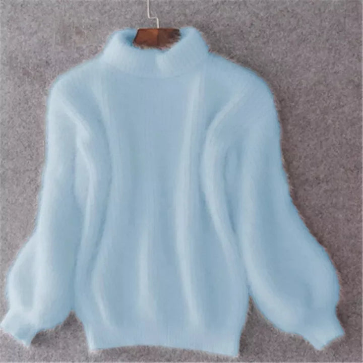 Women's long-sleeve mock neck sweater with ribbed trims
