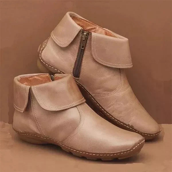 Boots For Women | Folded Collar Ankle Side Zipper Style