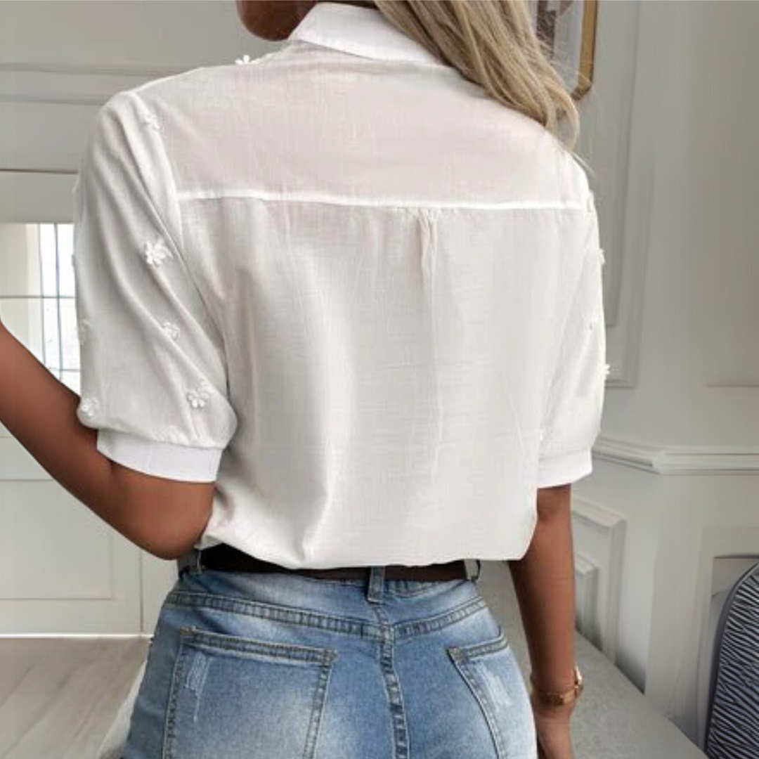 Women’s Blouse | Floral Embroidered Mandarin Collar