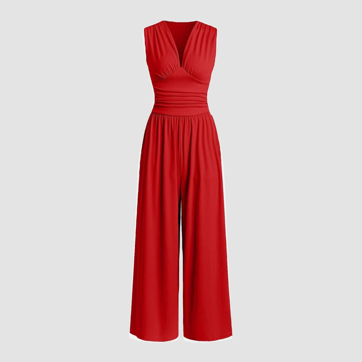 Women's Jumpsuit | V-Neck Sleeveless Pleated Waistband