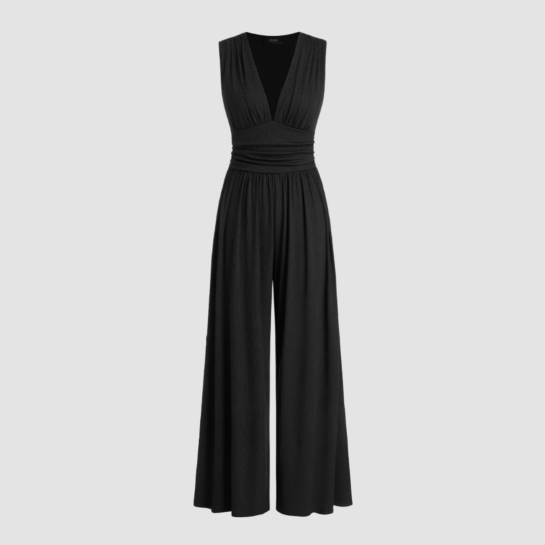 Women's Jumpsuit | V-Neck Sleeveless Pleated Waistband