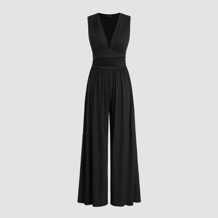Women's Jumpsuit | V-Neck Sleeveless Pleated Waistband