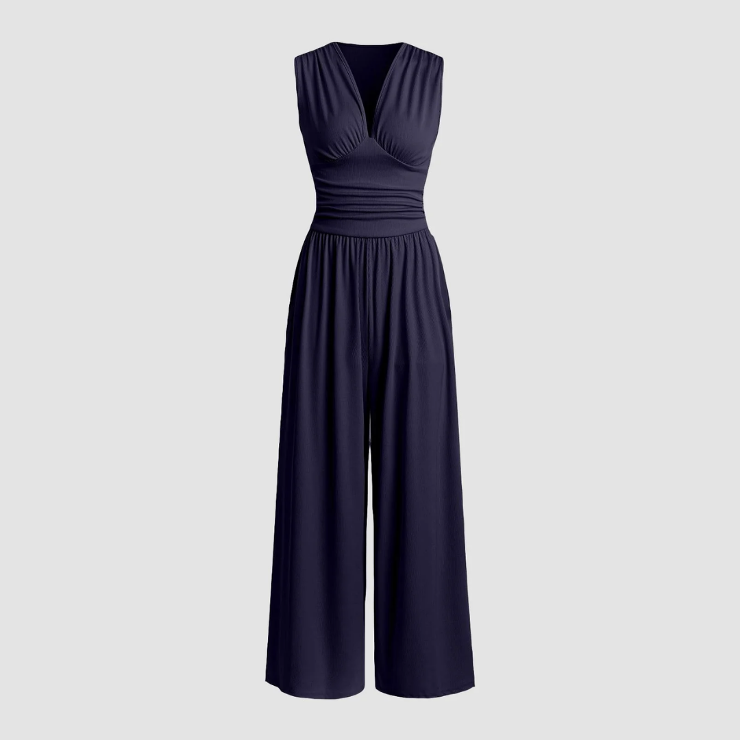 Women's Jumpsuit | V-Neck Sleeveless Pleated Waistband