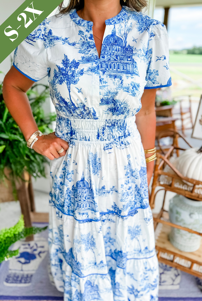 Vintage Dress For Women | Maxi Toile Print Tiered Design