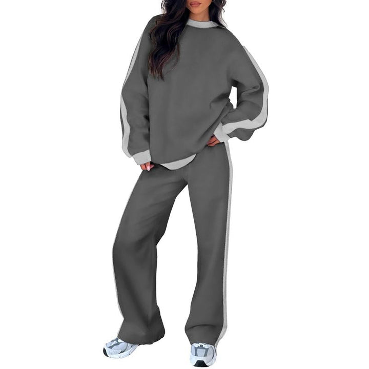 Women's Sweatshirt Set | Crew Neck Top & Wide Leg Pants