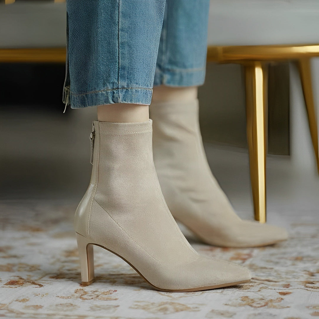 Women's pointed-toe ankle boots with high heels and side zips