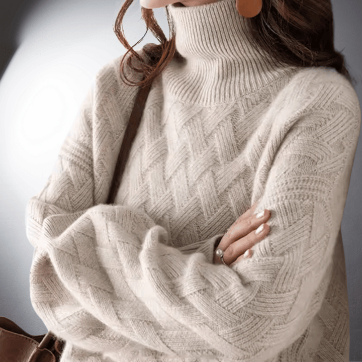 Women's Sweater | Diamond-Weave Turtleneck Design