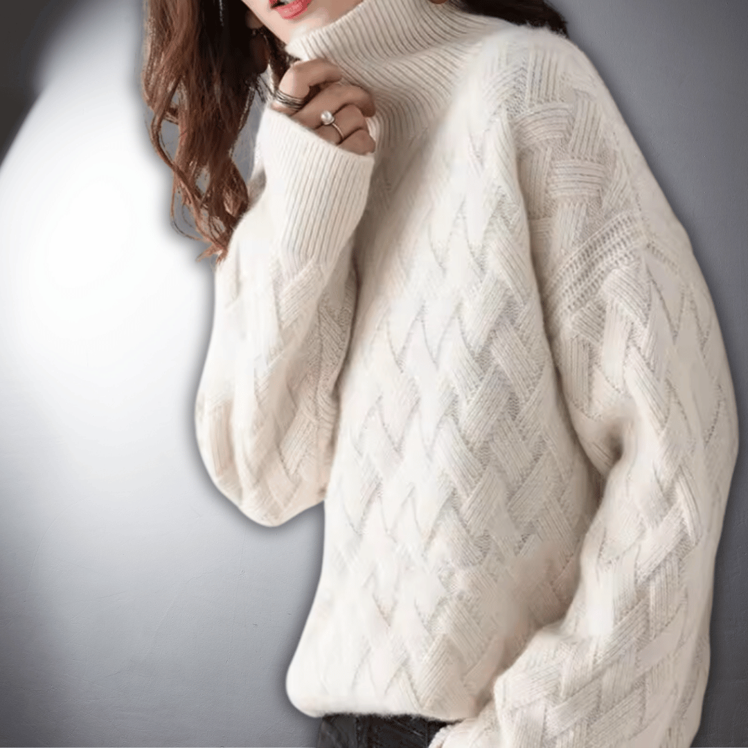 Women's Sweater | Diamond-Weave Turtleneck Design