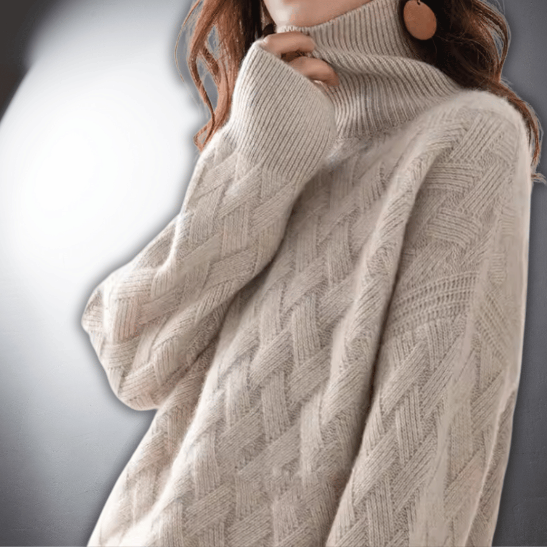 Women's Sweater | Diamond-Weave Turtleneck Design
