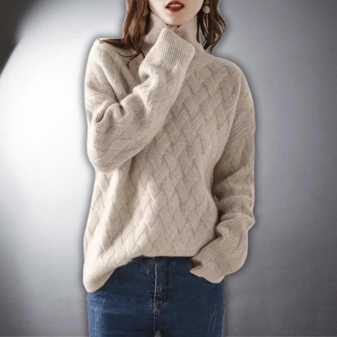 Women's Sweater | Diamond-Weave Turtleneck Design