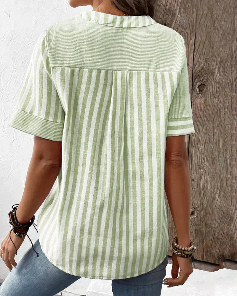 Blouse For Women | Stripe Panel Button Front