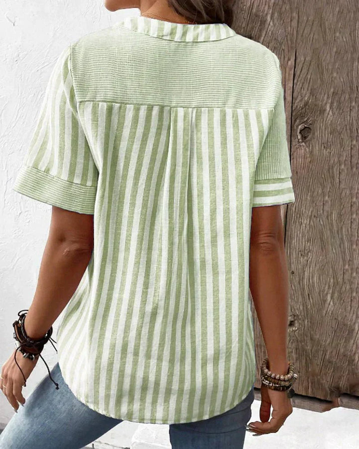 Blouse For Women | Stripe Panel Button Front