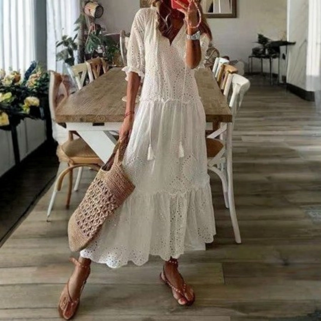 Women's Boho Midi Dress | Floral Short Sleeve