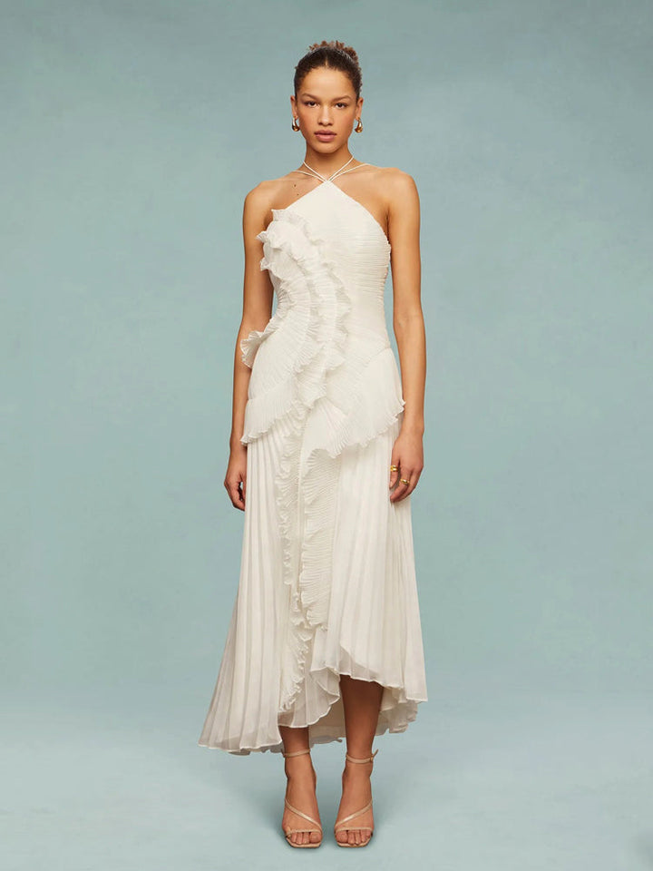 Women's Wedding Guest Maxi Dress | Sleeveless Pleat Asymmetric
