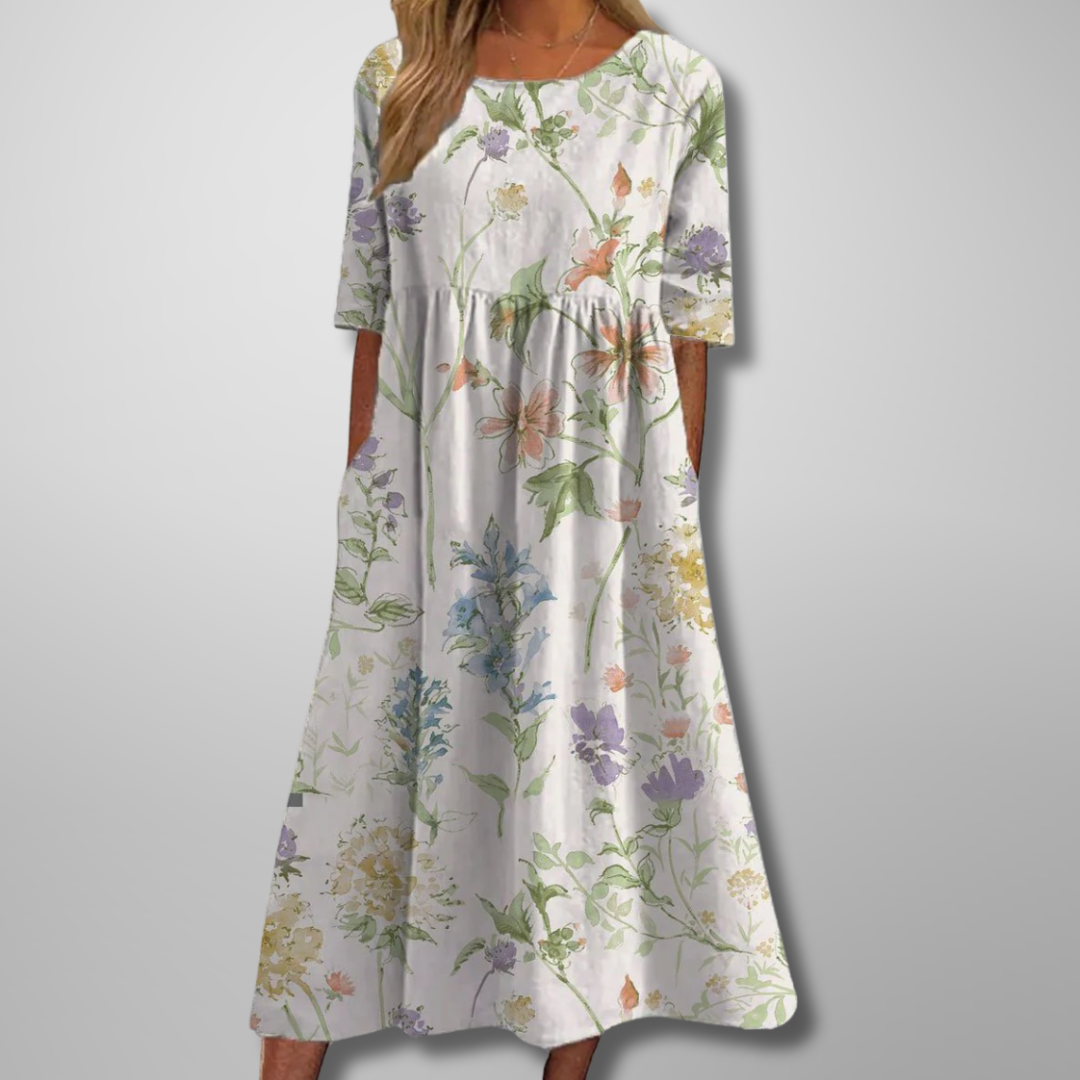 Dress For Women | Midi Round Neck Floral