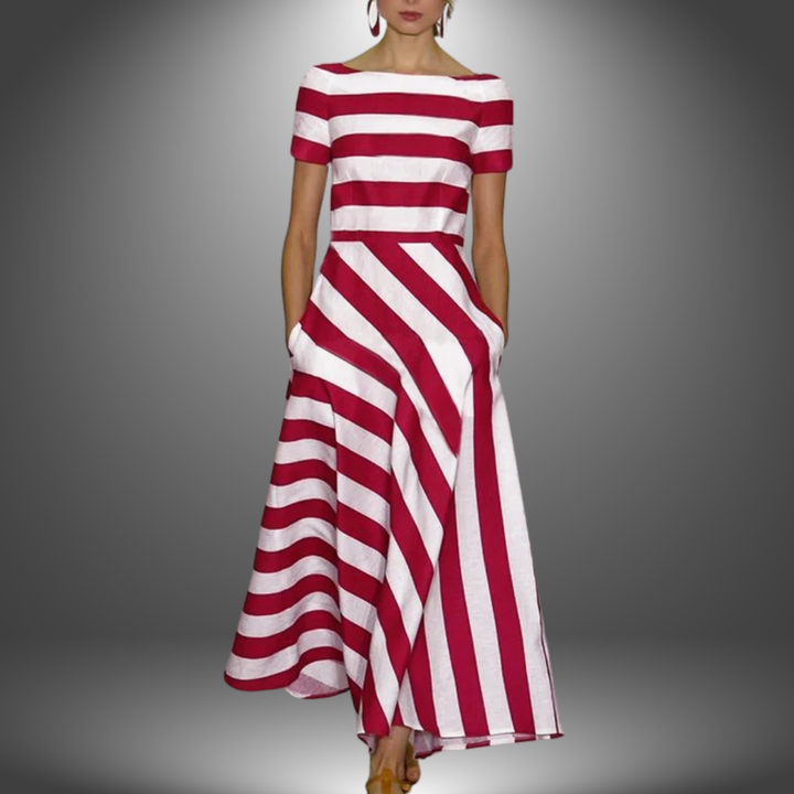 Evening Dress for Women | Maxi Red & White Striped