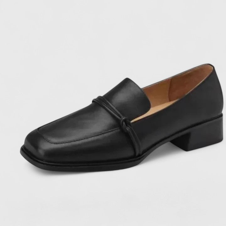 Women's square toe slip-on loafers with low block heel