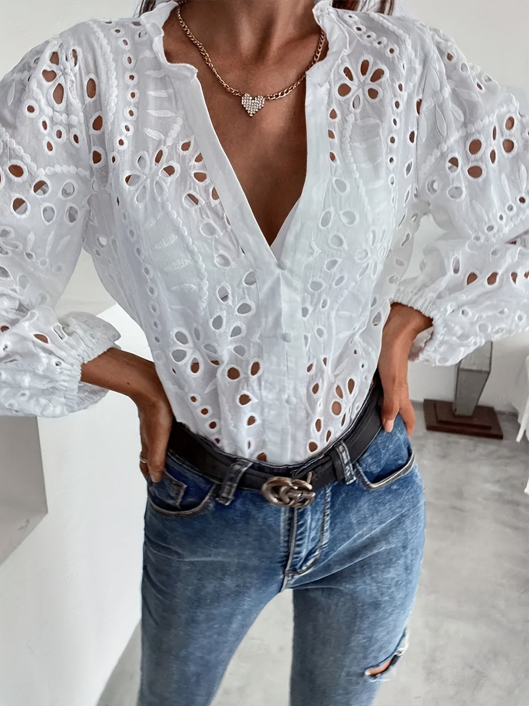 Women's Blouse | Deep V-Neck Long-Sleeve