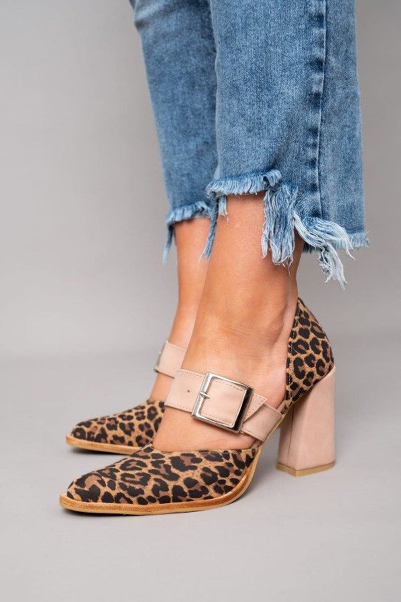 Women’s Heels | Buckle Strap Block Leopard
