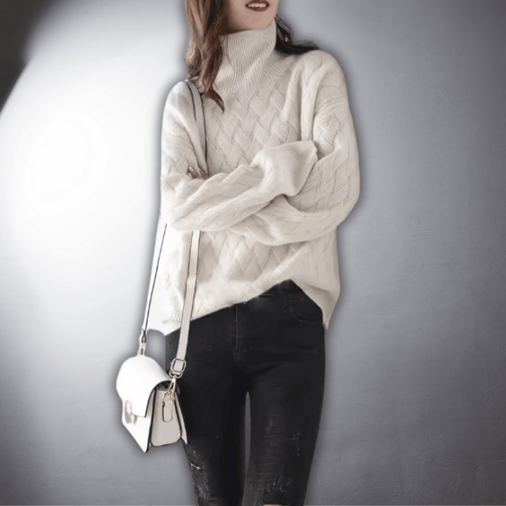 Women's Sweater | Diamond-Weave Turtleneck Design