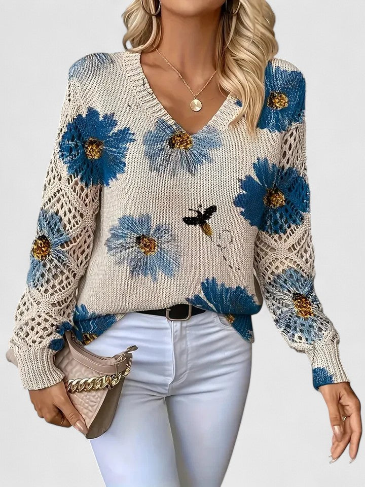 Sweater for Women | V-Neck Floral Crochet