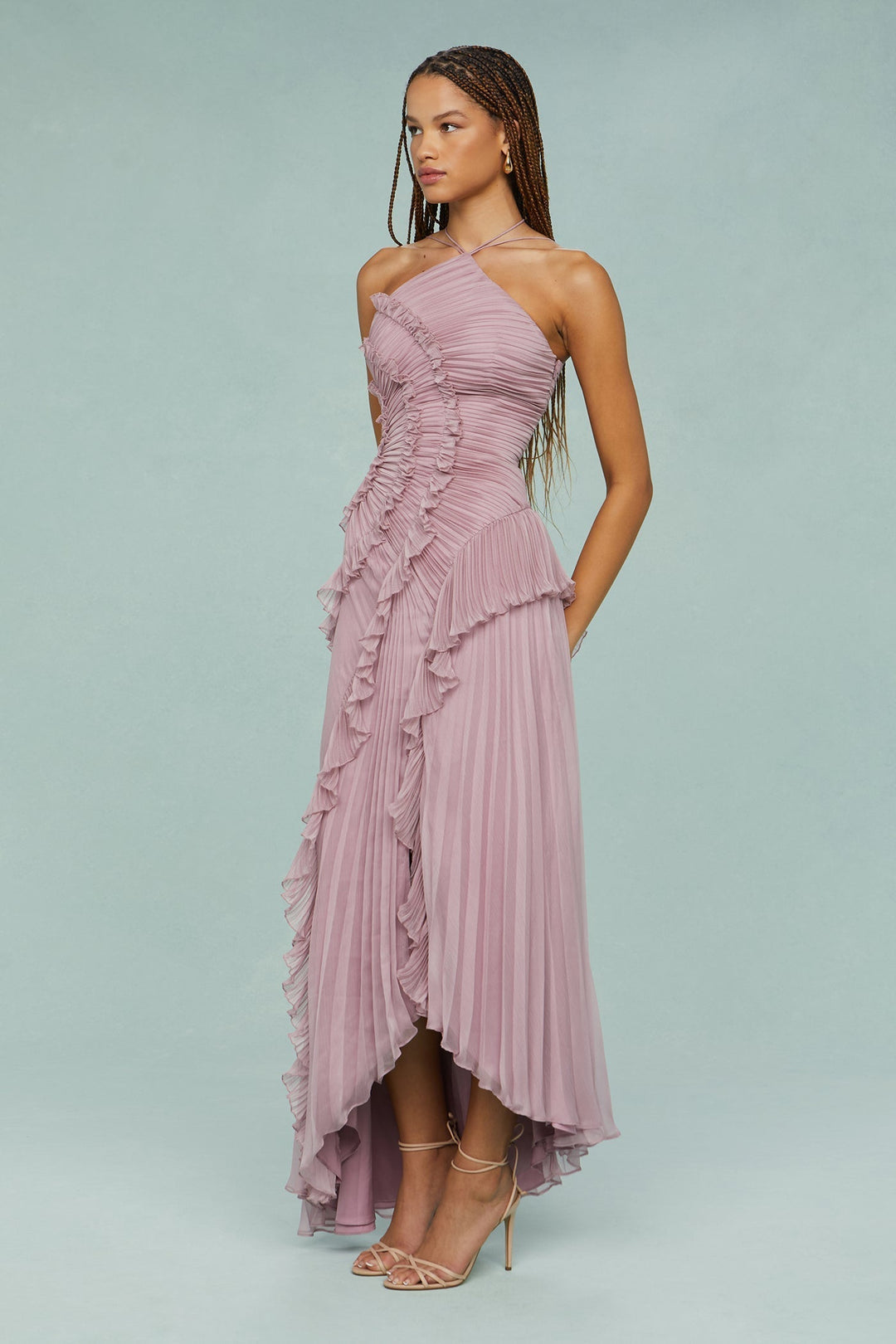 Evening Dress For Women | Maxi Halter Pleated Design
