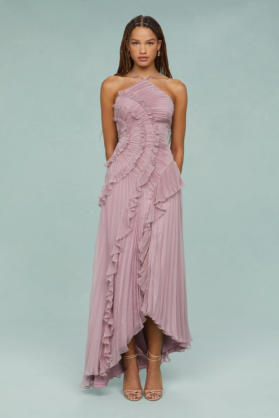 Evening Dress For Women | Maxi Halter Pleated Design