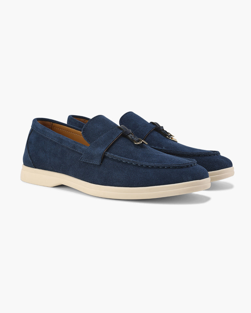 Women's slip-on loafers with penny straps and metal trim
