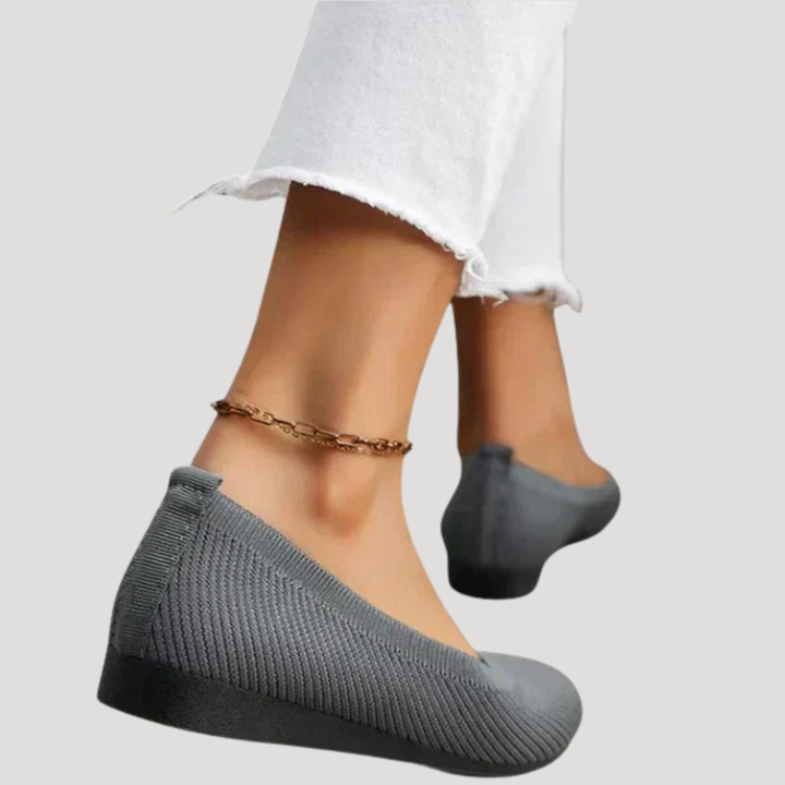 Women's textured knit flat shoes with round toes and low flat soles