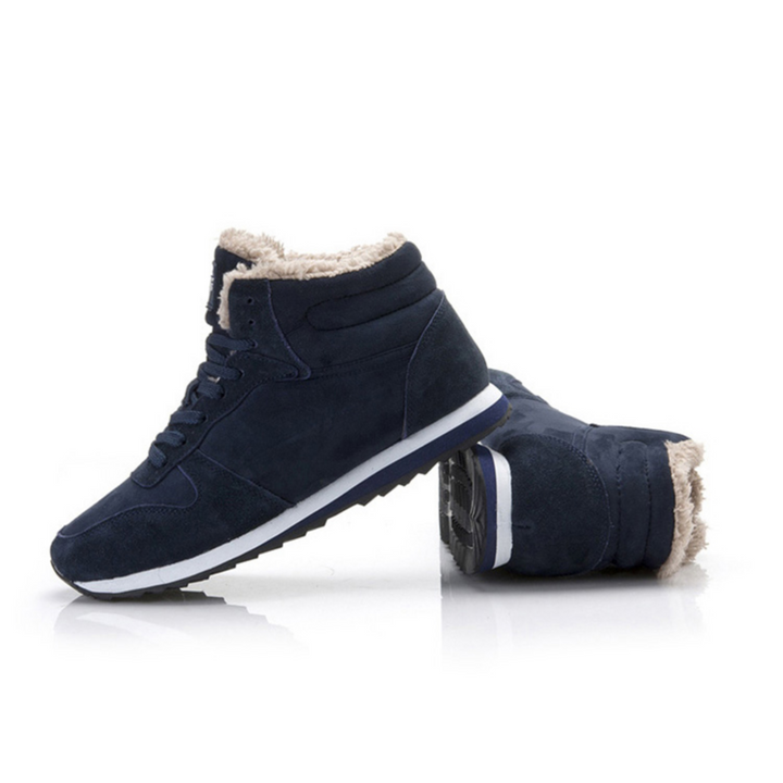 High-top lace-up sneaker boots with faux-fur collars and contrasting midsoles