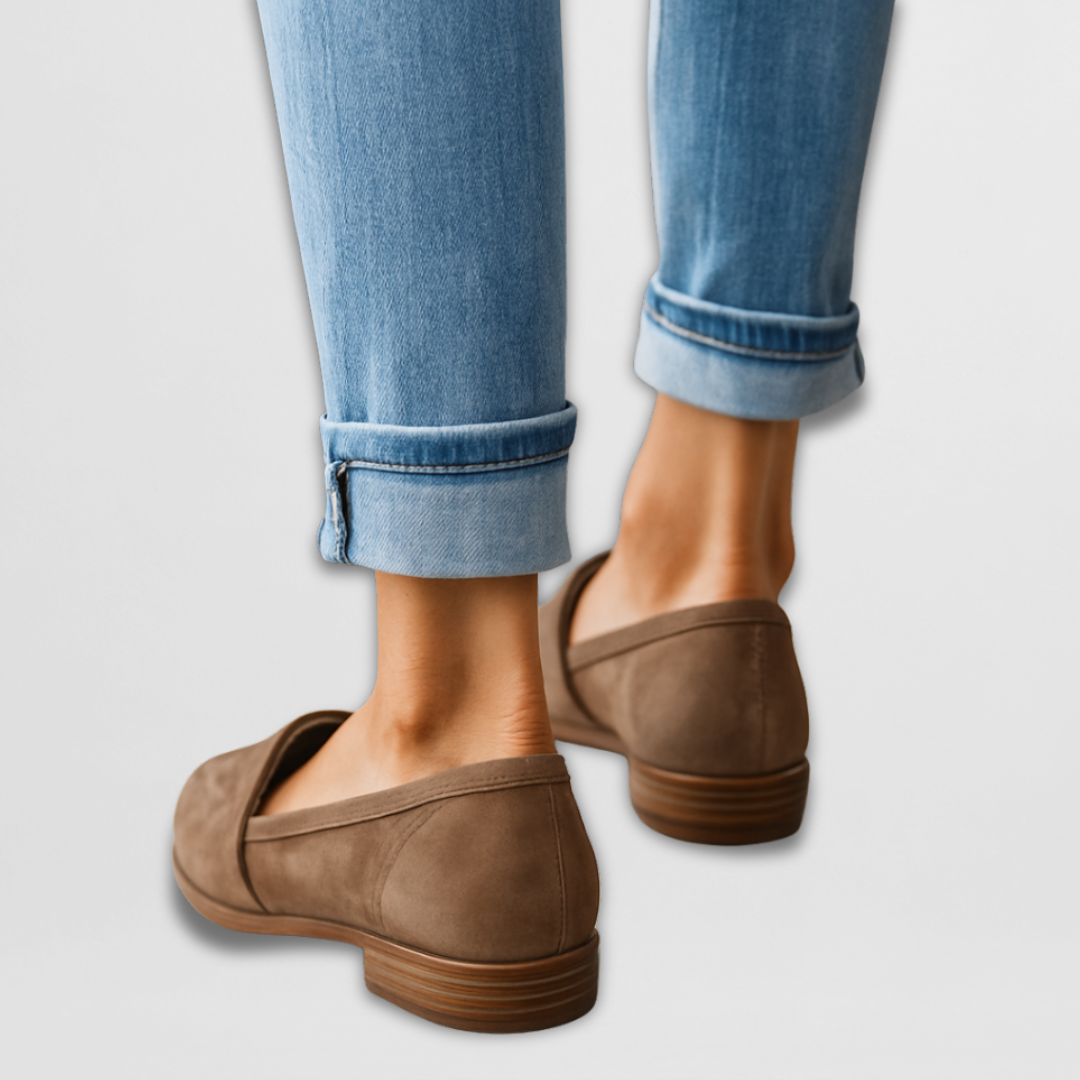 Women's pointed toe loafers with penny strap detail and flat soles