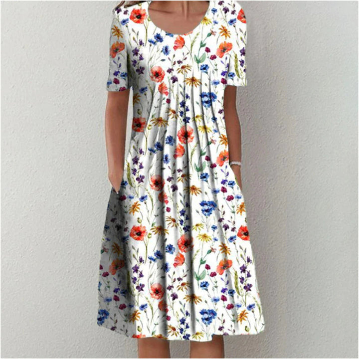 Women's Dress | Vertical Pleated Floral Design
