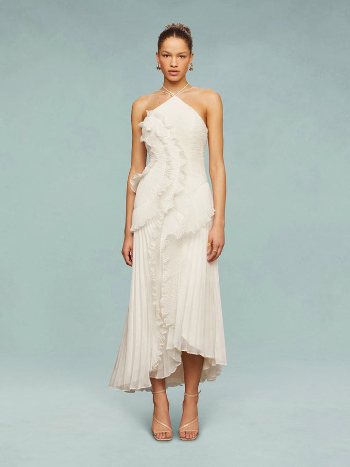 Women's Wedding Guest Maxi Dress | Sleeveless Pleat Asymmetric