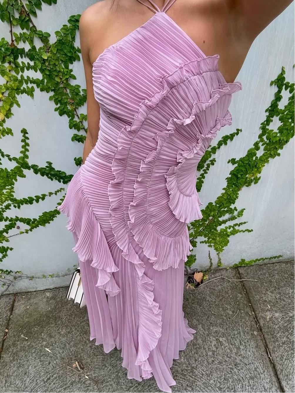 Women's Wedding Guest Maxi Dress | Sleeveless Pleat Asymmetric