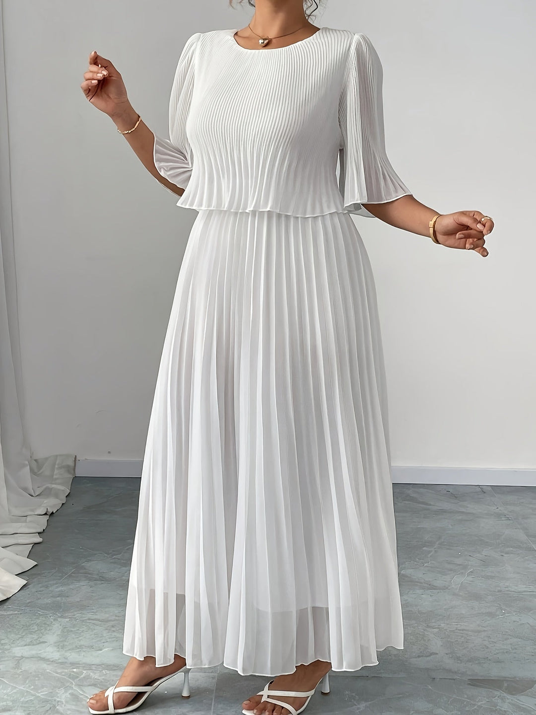 Women's Wedding Guest Maxi Dress | A-Line Pleated White