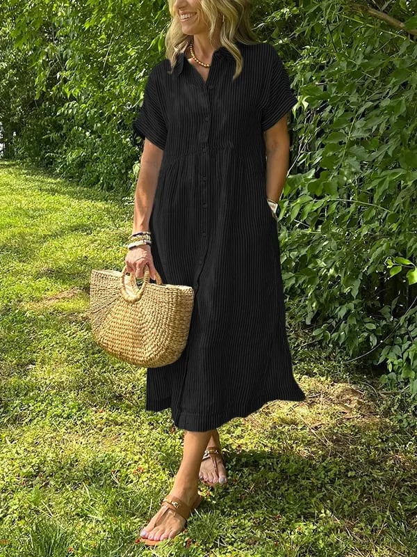 Casual Dress for Women | Short Sleeve Midi Button Closure
