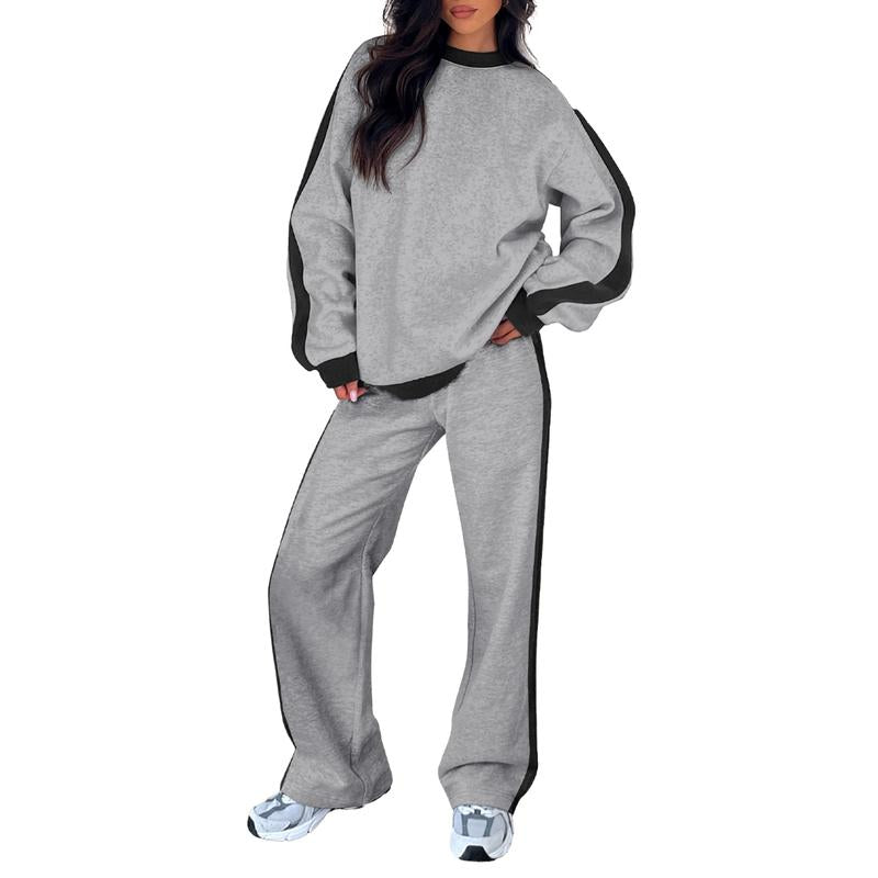 Women's Sweatshirt Set | Crew Neck Top & Wide Leg Pants