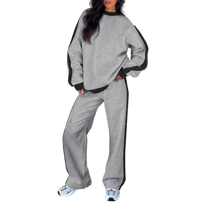 Women's Sweatshirt Set | Crew Neck Top & Wide Leg Pants