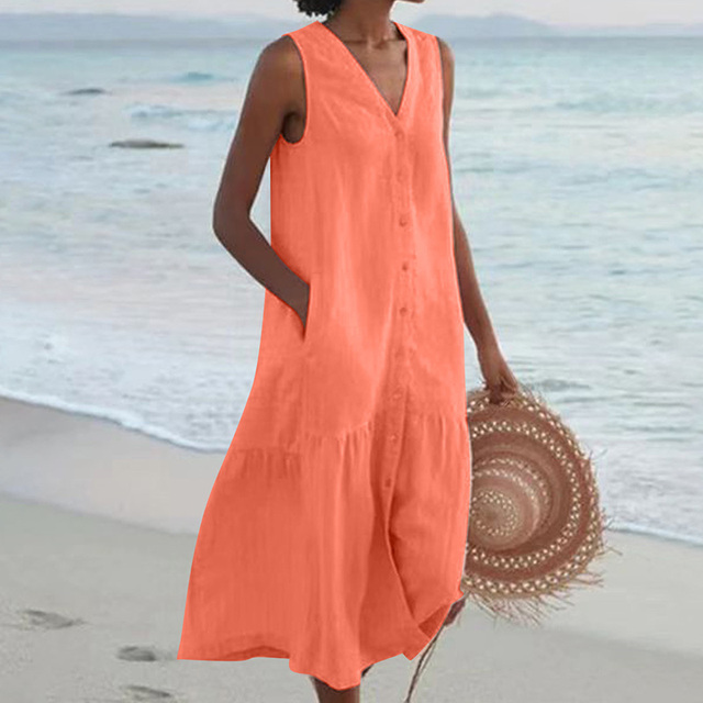 Casual Dress for Women | Sleeveless Button-front Maxi