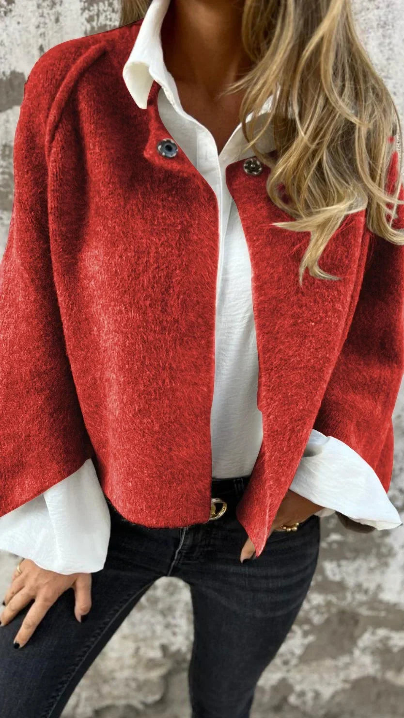 Women's long sleeve textured cropped jacket with snap front
