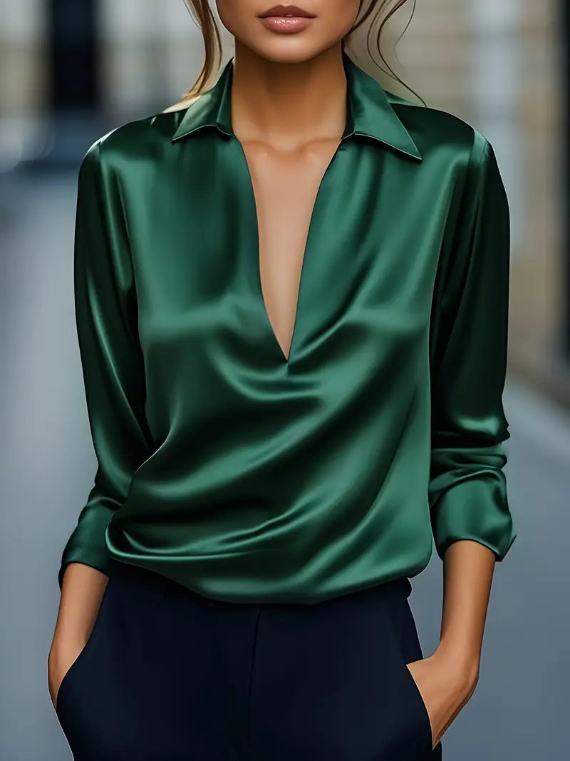 Blouse For Women | Draped Neck Long Sleeve