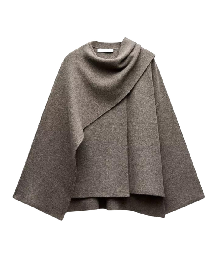 Women's hooded cape coat with draped collar and wide sleeves