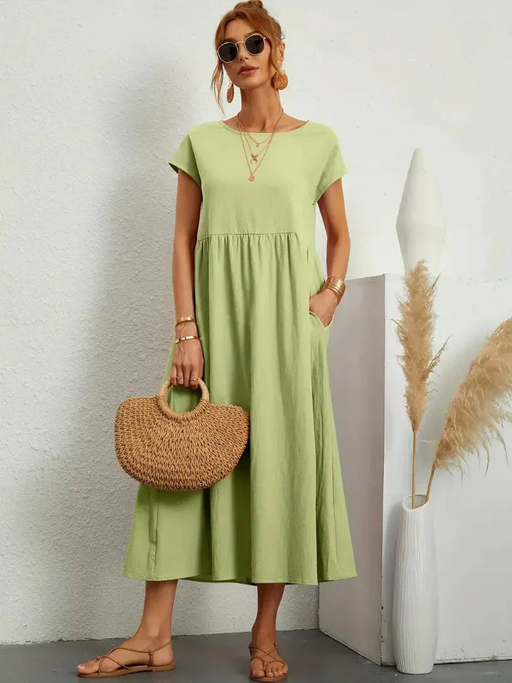 Dress For Women | Short Sleeve Round Neck Midi