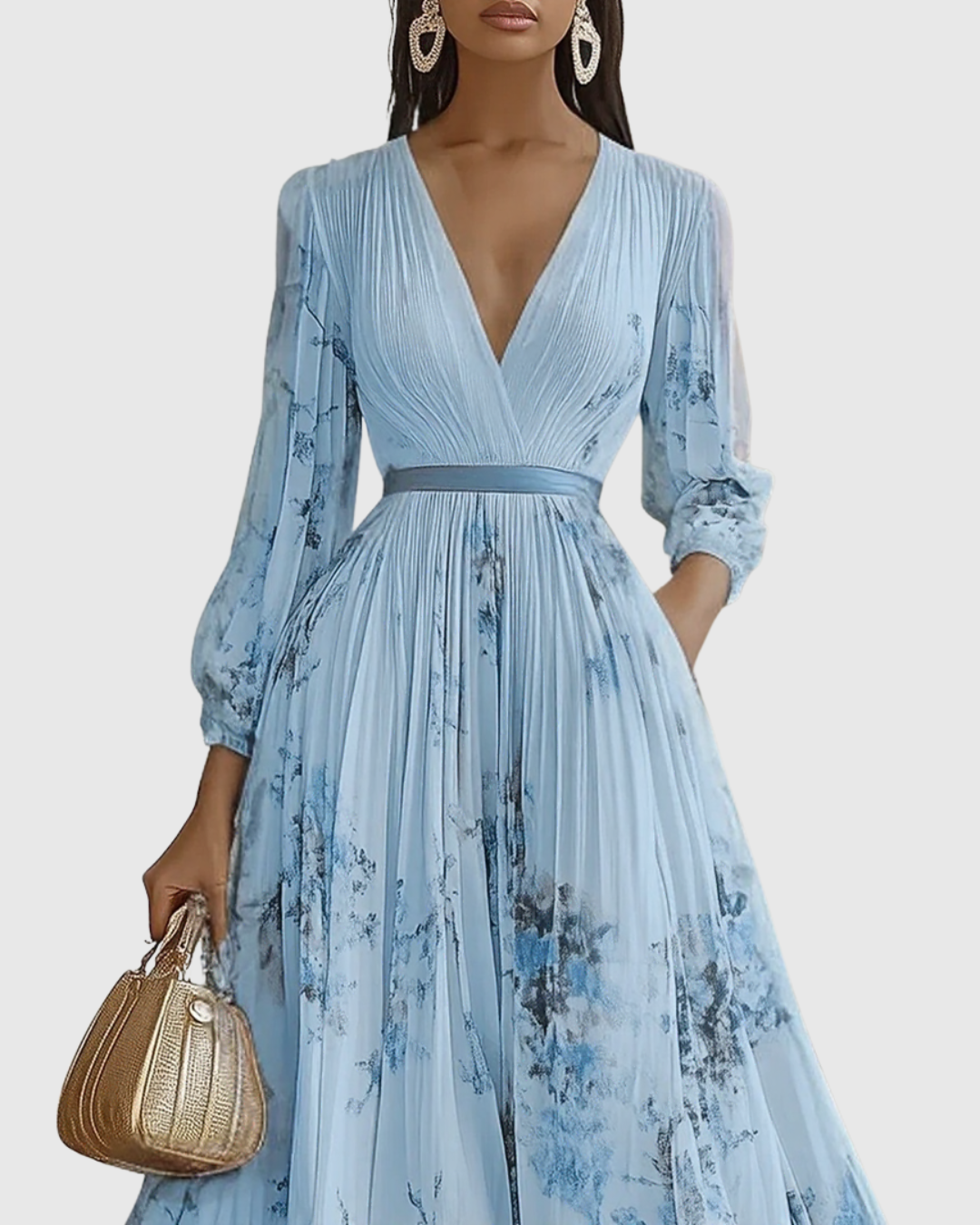 Women's Wedding Guest Midi Dress | Pleat V-Neck