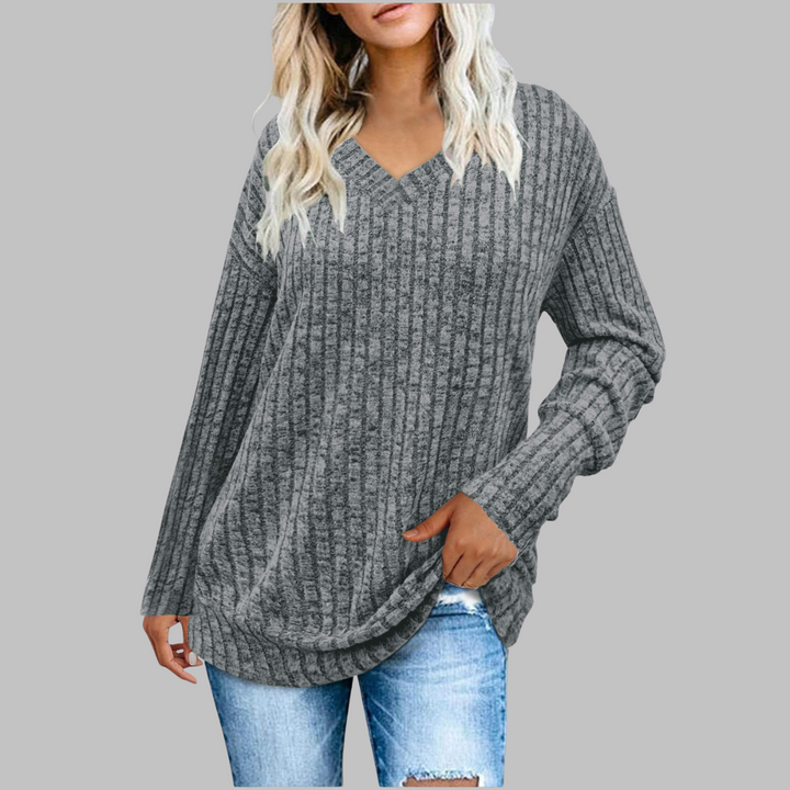 Women's oversized knit jumper with vertical rib texture
