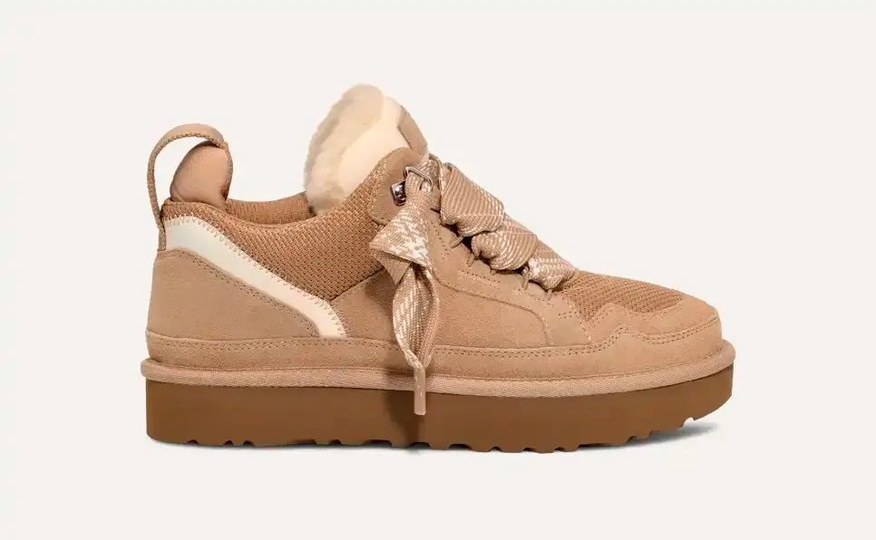 Women's beige high-top sneakers with patterned laces and platform soles