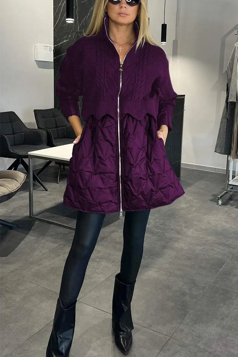 Women's hooded quilted hybrid jacket with textured upper panel and zip front